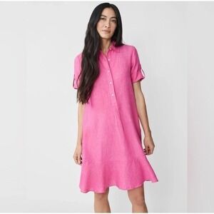 J. McLaughlin Wellesley Dress Womens Large Pink Linen Knee Length Ruffle Popover
